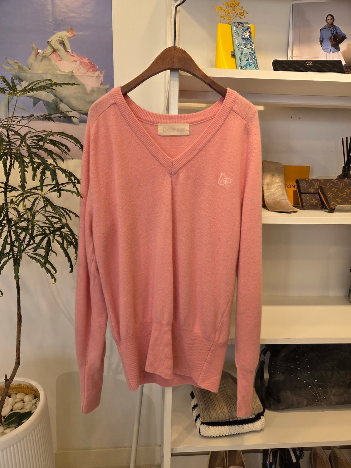 Dearest 핑크 오버핏 V넥 울니트 상품이미지1