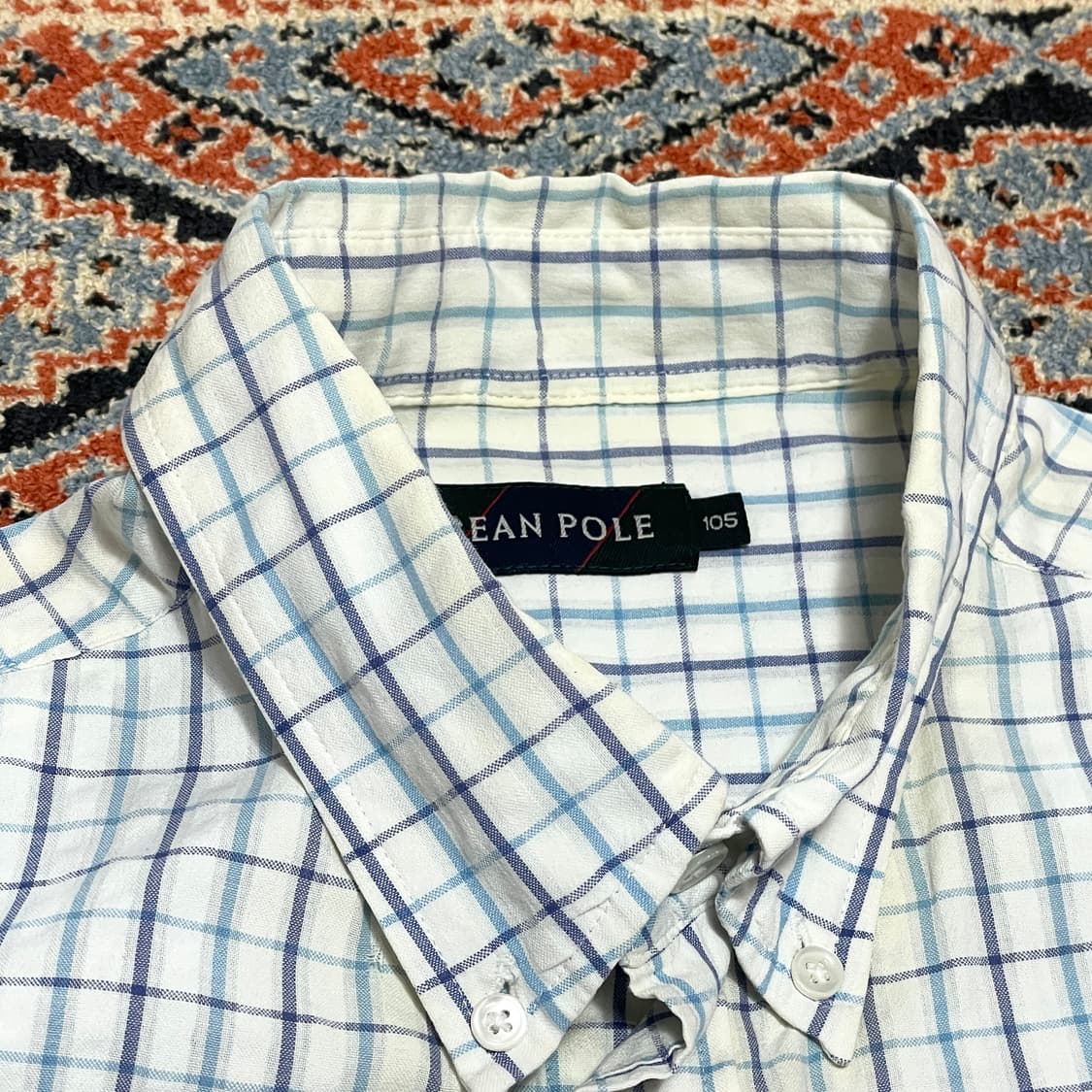 빈폴  블루 깅엄체크 반팔셔츠  남성105 상품이미지5