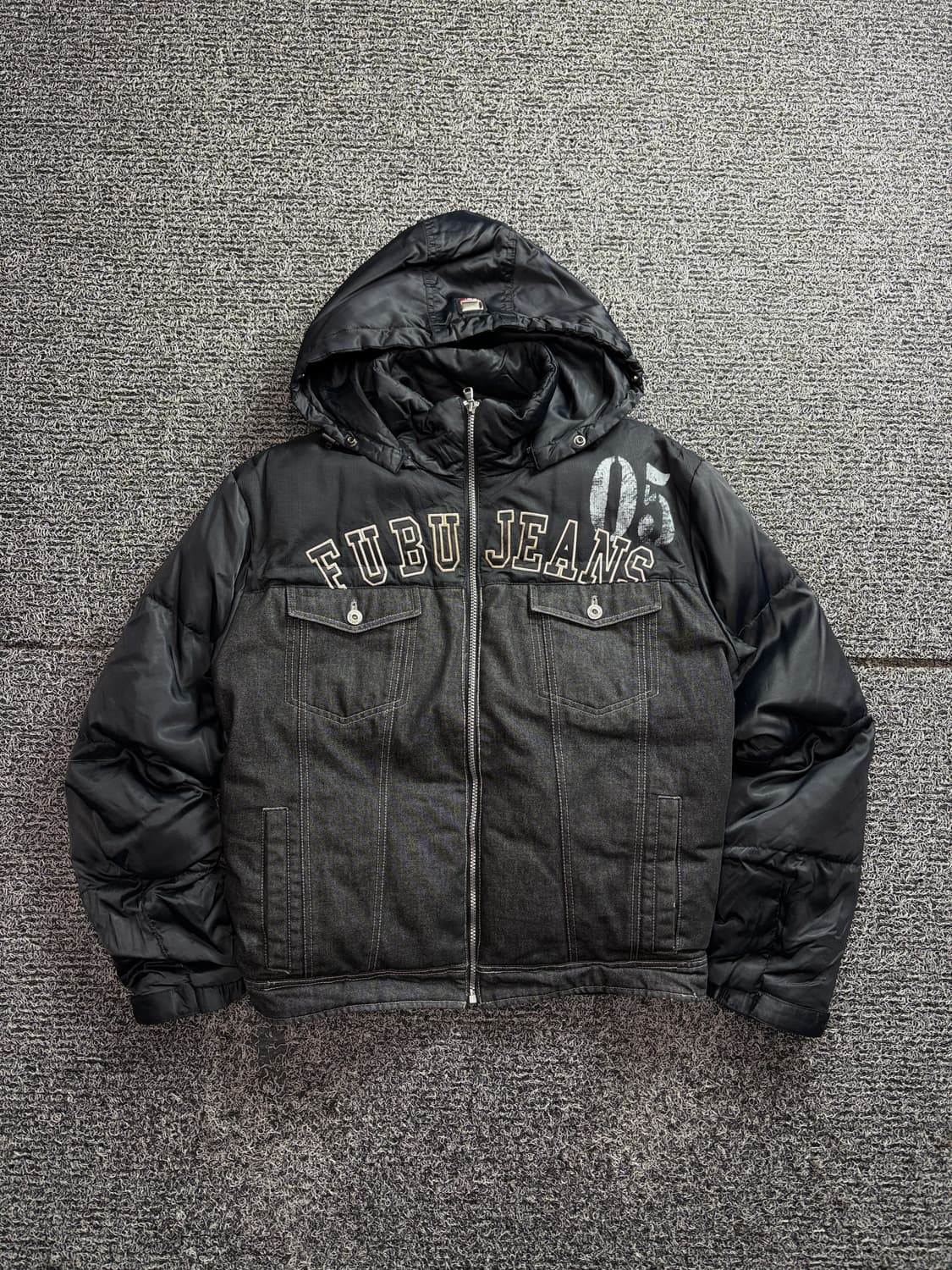 00s 후부 Y2K 올드스쿨 데님 믹스업 후드 다운자켓 2768 상품이미지2