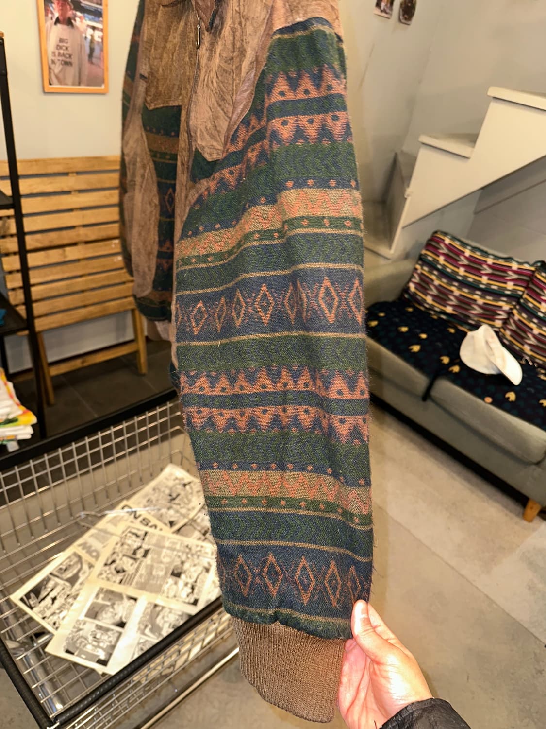 90’s Japanese Cow-suede aztec knit JK 상품이미지8