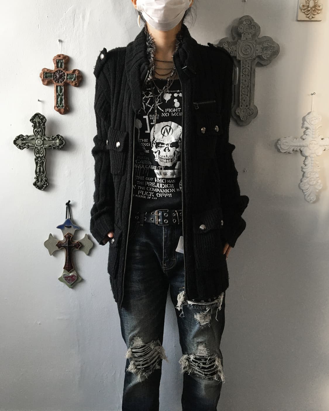 Fur layered belted knit zip up 상품이미지8