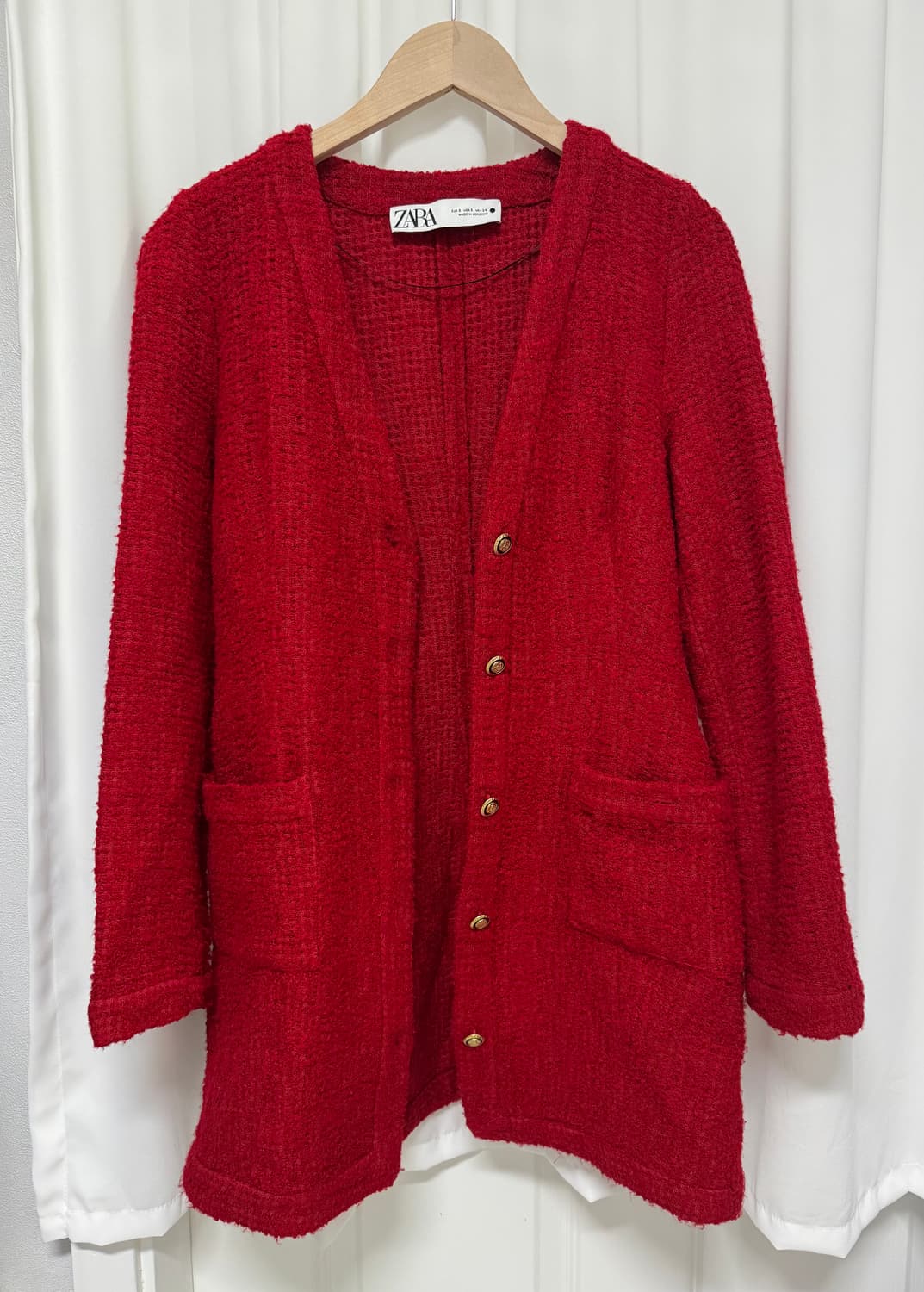 자라 레드 트위드 가디건 상품이미지3