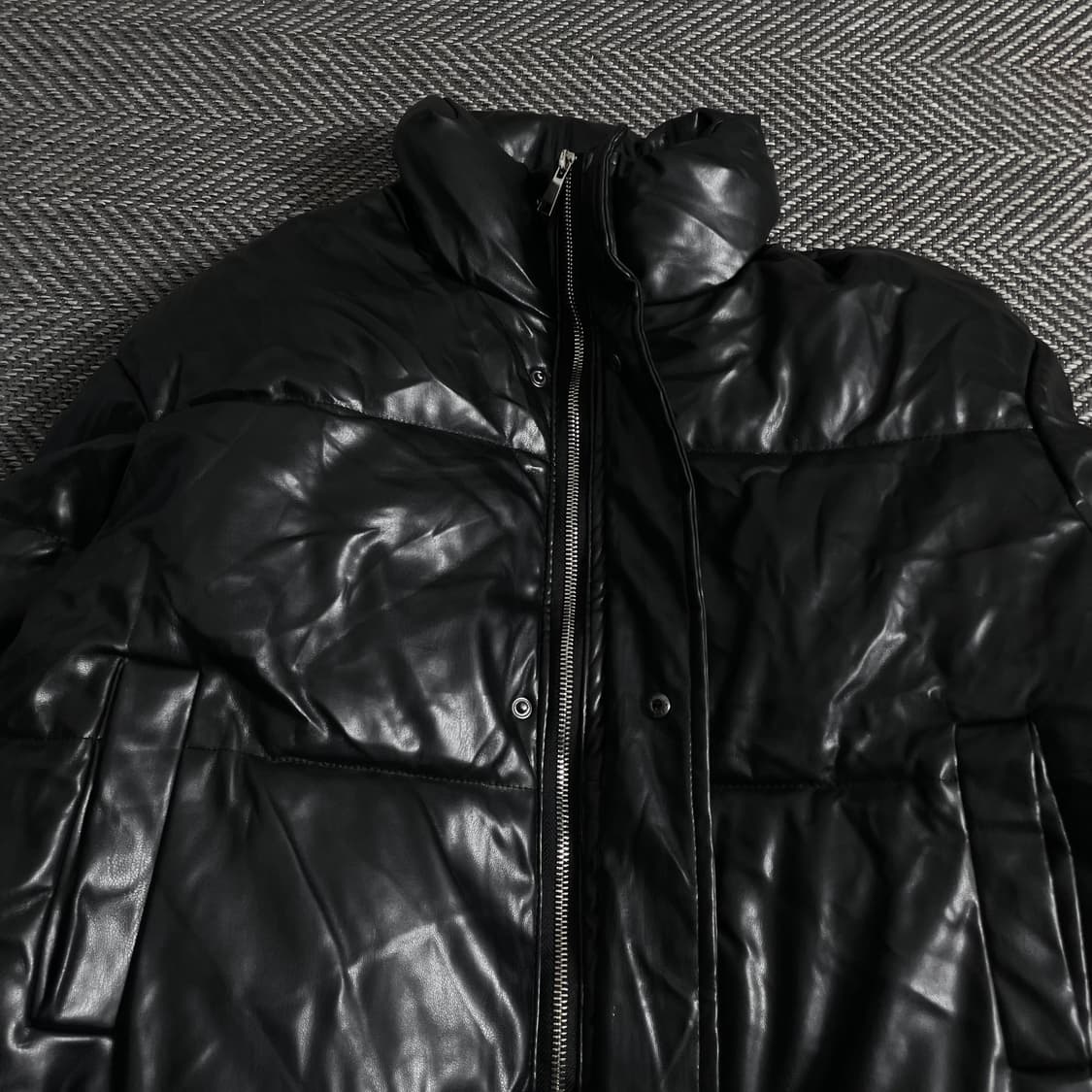 빈티지 우먼스 블랙 비건 레더 패딩 점퍼y 3668 상품이미지6