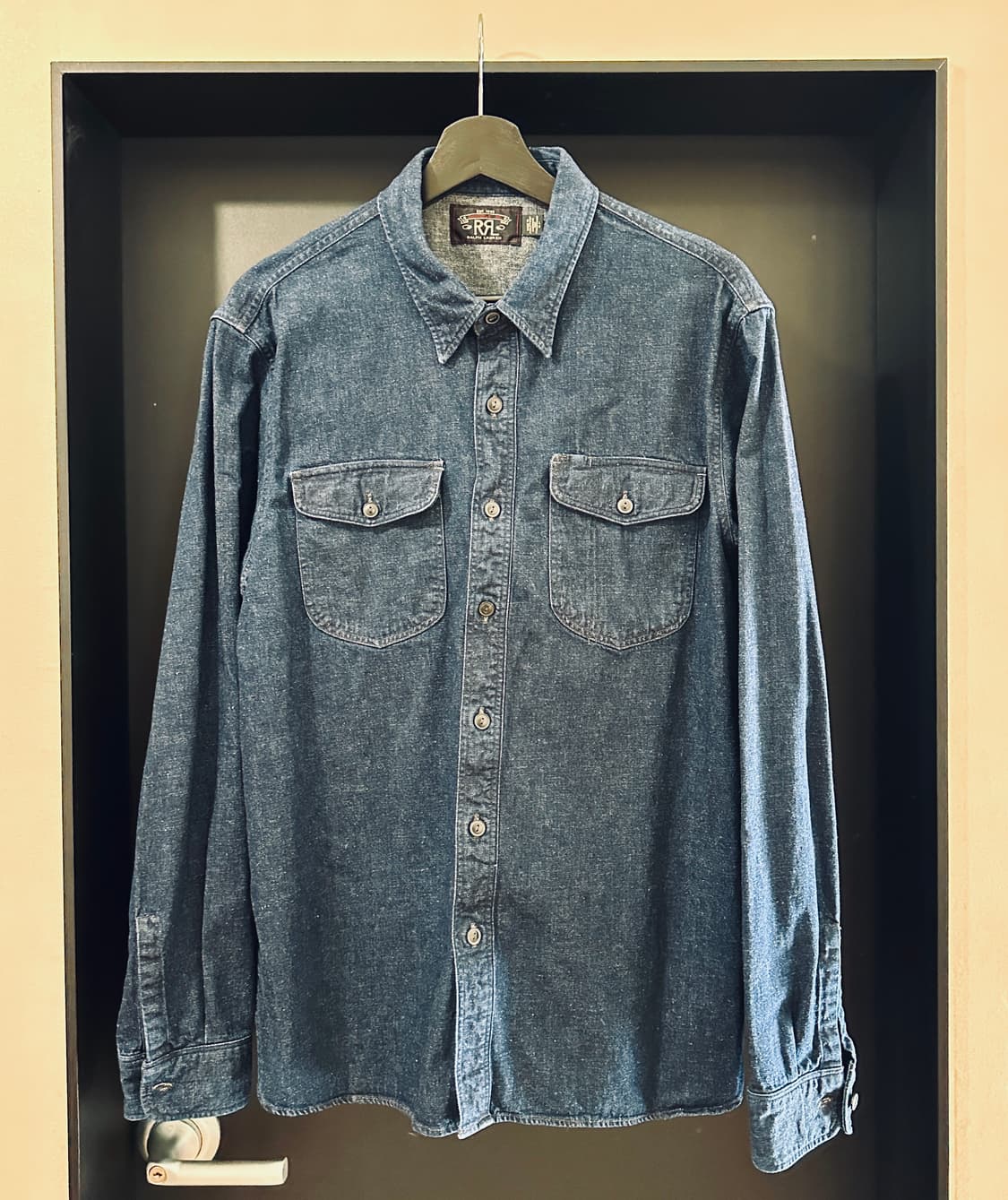 RRL 더블알엘 인디고 코튼 린넨 데님 워크셔츠 L사이즈 신품급 상품이미지2