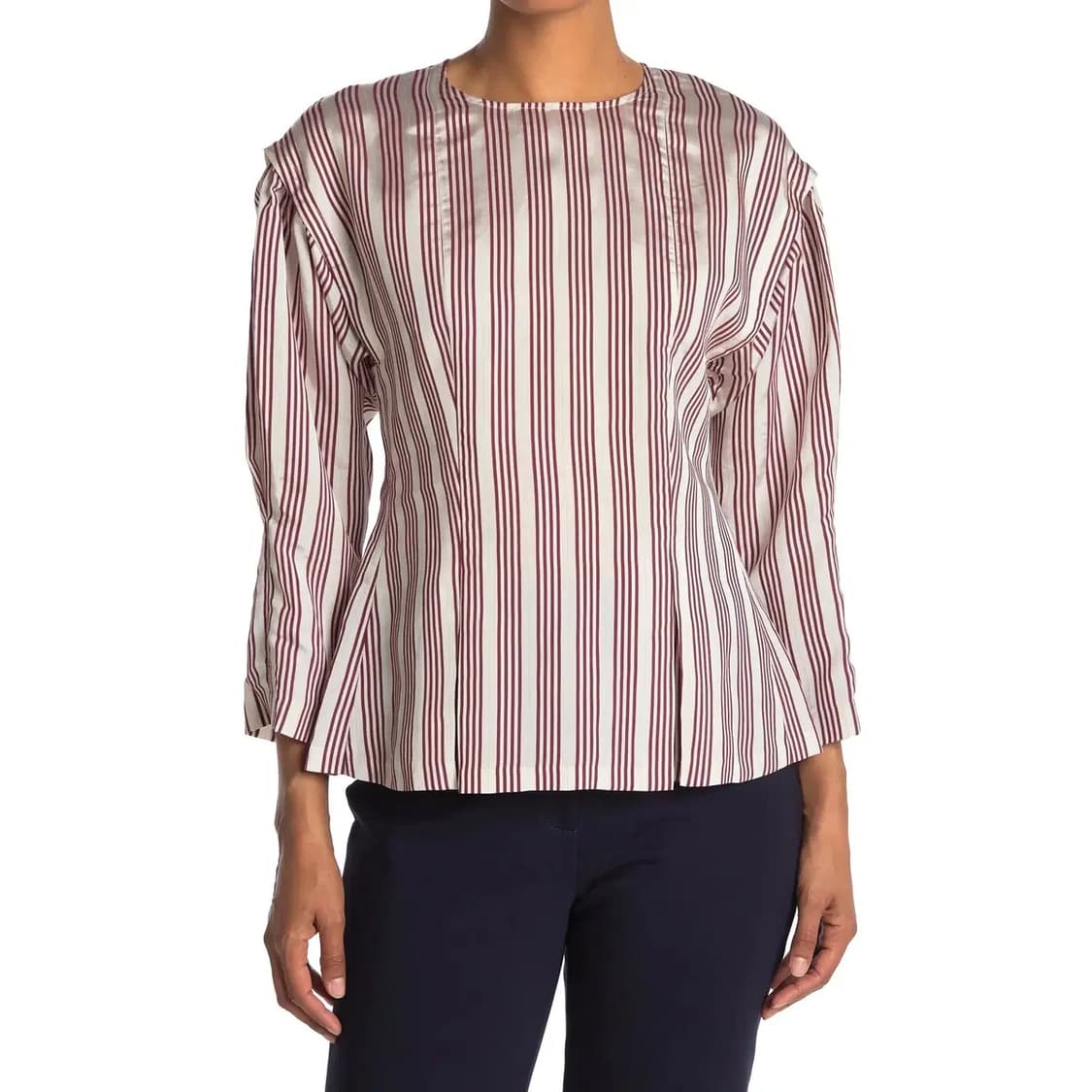 산드로 스트라이프 볼륨 플레어 블라우스 M사이즈 상품이미지1