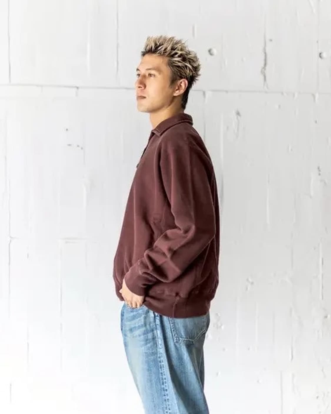 [4] 25AW 아프레쎄 빈티지 하프 집 스웨트셔츠 버건디 상품이미지7