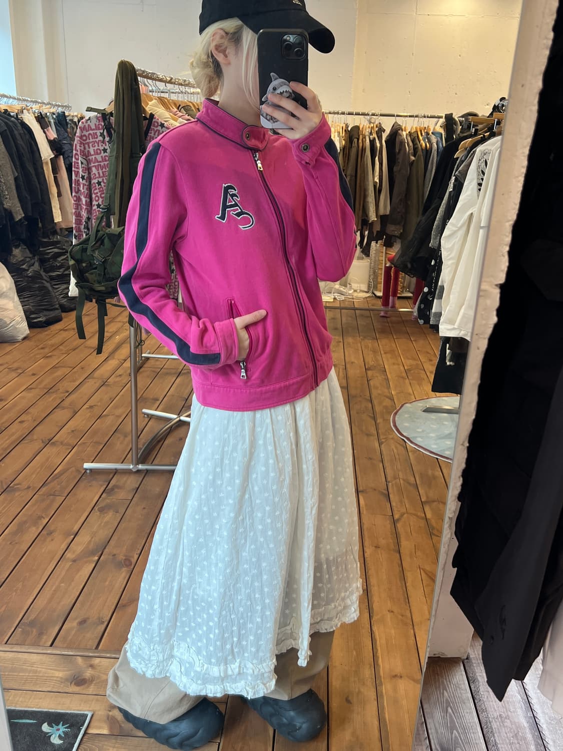 Asics 로고 딥 핑크 집업 상품이미지3