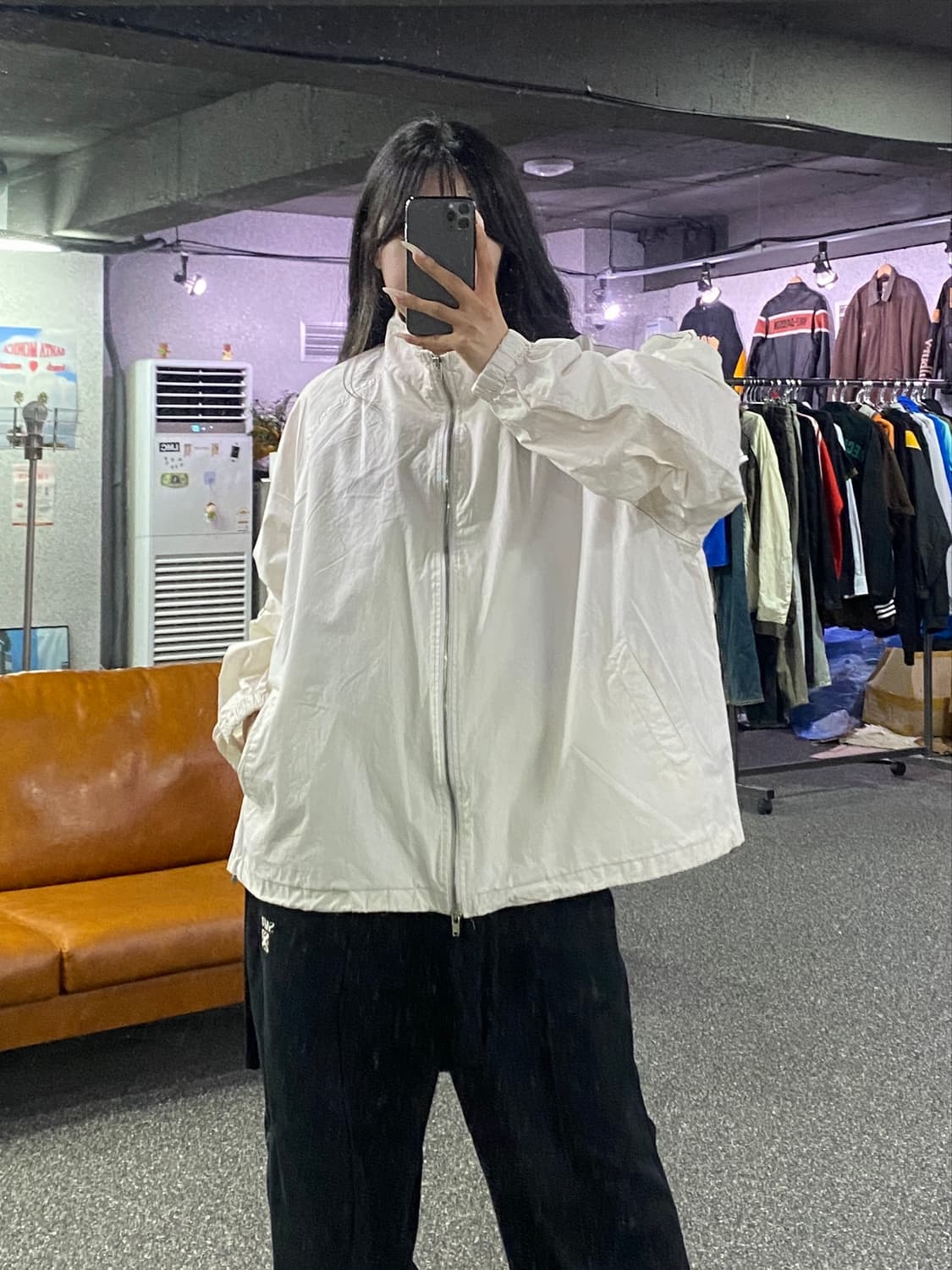 마뗑킴 코팅 나일론 바람막이 자켓 아이보리 B5143 상품이미지1