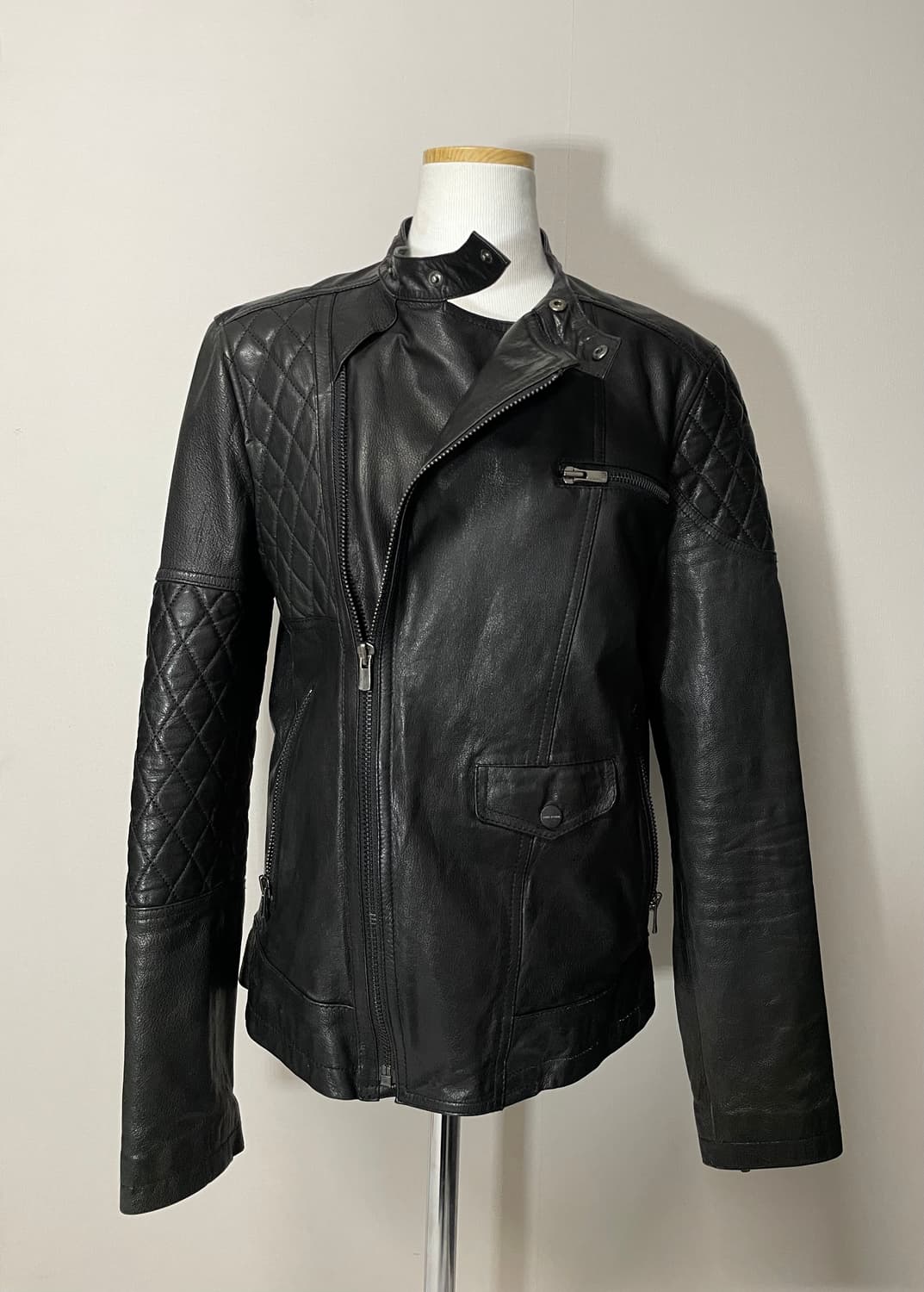 00‘s 정욱준 고트스킨 사선 바이커 자켓  상품이미지1