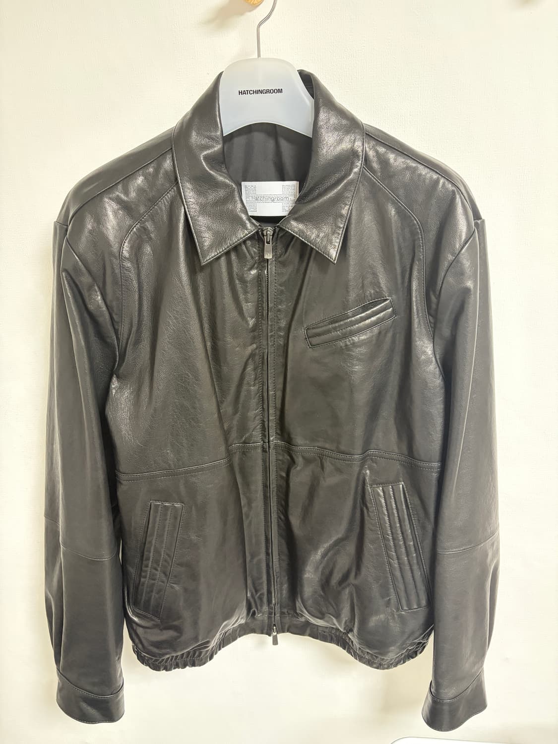 [3] 해칭룸 스티치드 볼륨 레더 자켓 블랙 상품이미지1