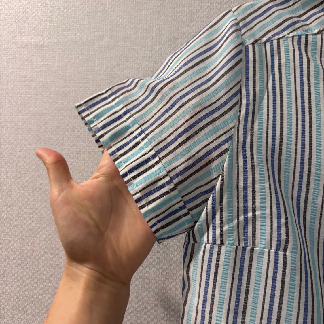 블루 스트라이프 반팔 셔츠 상품이미지2