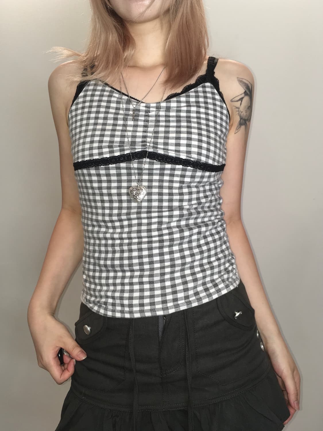 jpn vintage black check lace sleeveless 상품이미지2