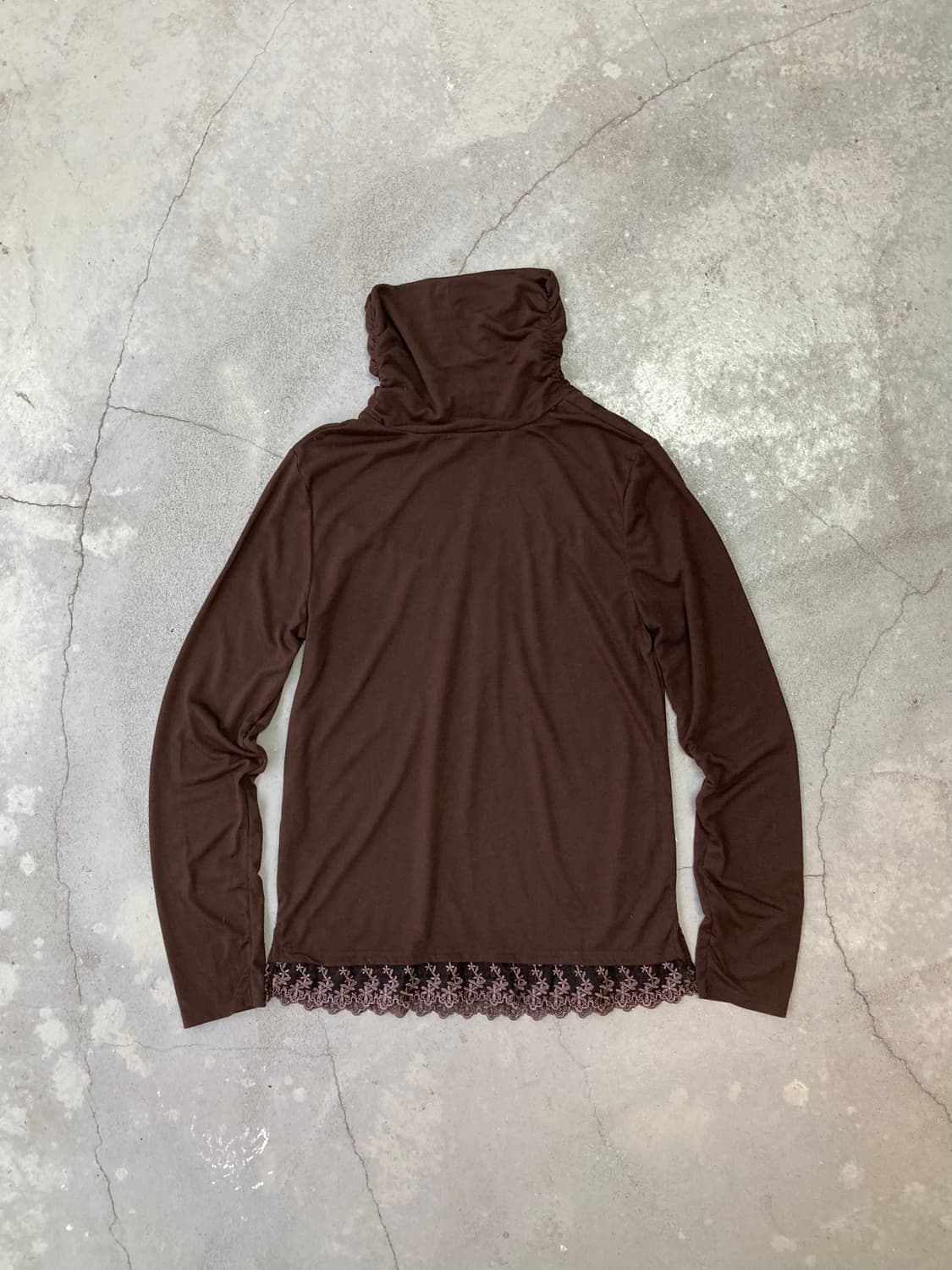 brown shirred lace turtleneck top 상품이미지5