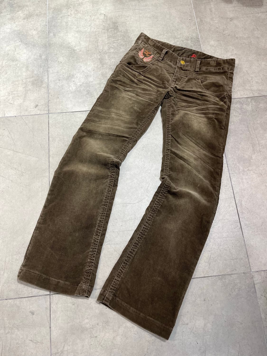 일본 빈티지 y2k 날개 자수 세미 부츠컷 골덴 팬츠  상품이미지1