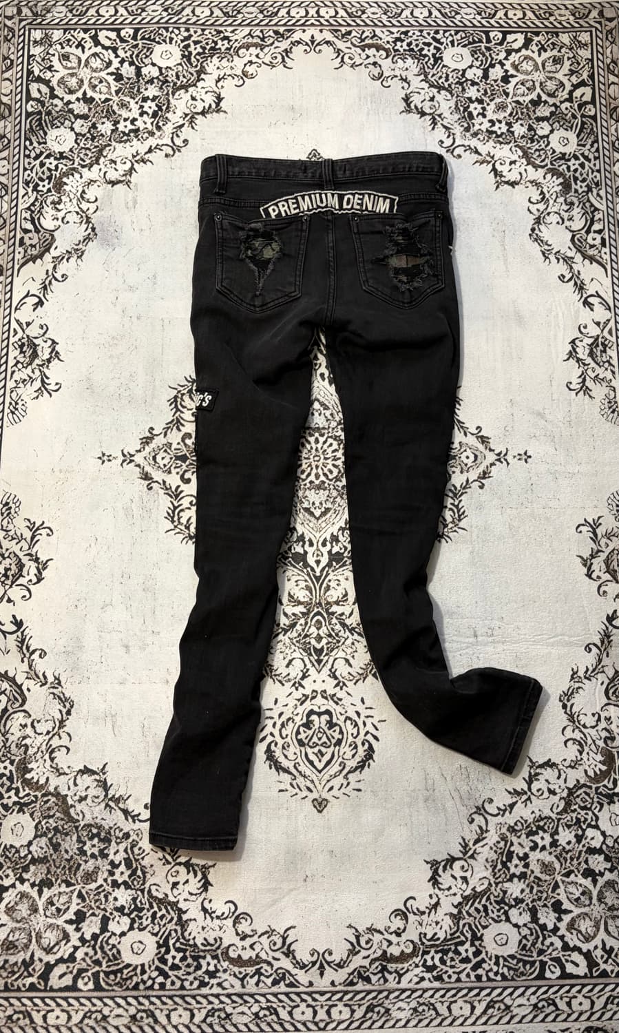 Y2K shirring damage patch jeans 상품이미지3