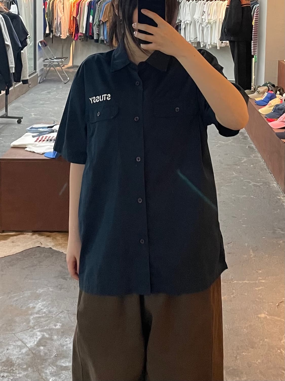 스투시 로고 프린팅 네이비 반팔 셔츠 H2558 상품이미지1