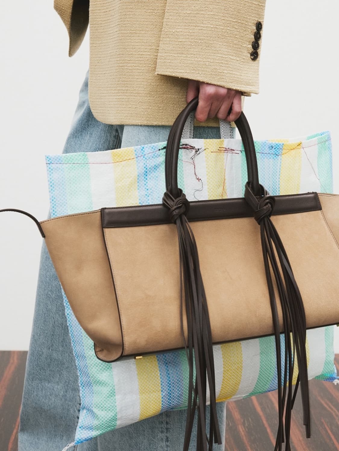 렉토 이비자 캔버스 라지 토드백 스웨이드 탄 상품이미지1