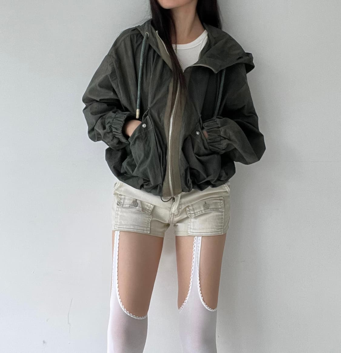 Khaki washing hoodie zip-up 상품이미지3