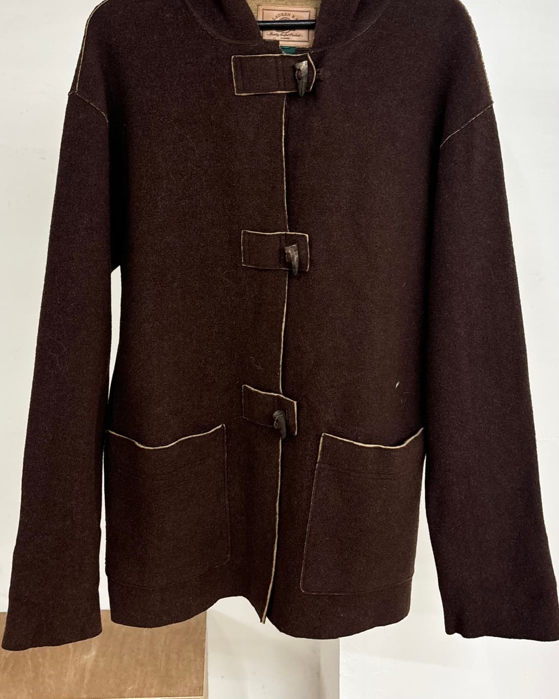 로렌 랄프 로렌 브라운 펠트 울 혼방 후드 더플 코트 상품이미지5