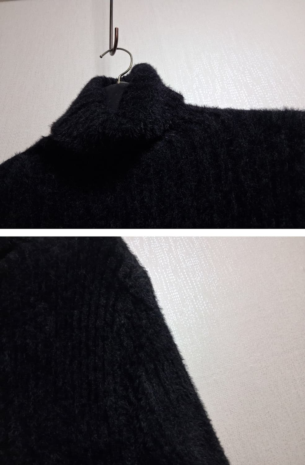 Queenis 검정 레이욘벨벳 밍크퍼 니트 원피스 골지 표기 프리 실55 상품이미지4