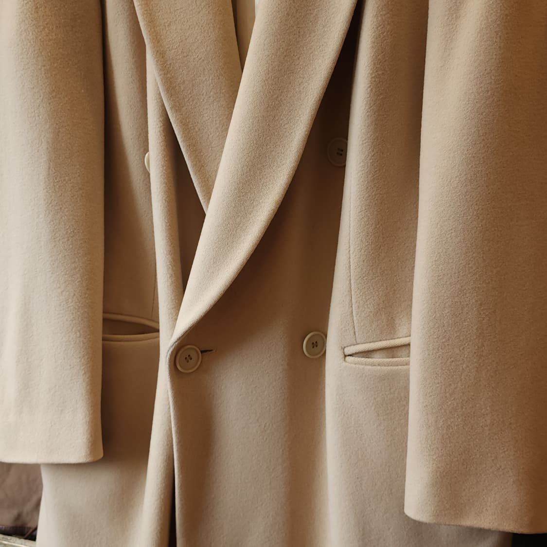 90s 조르지오 아르마니 울코트 피크드 라펠 버진울 더블코트 크림색 52 상품이미지6