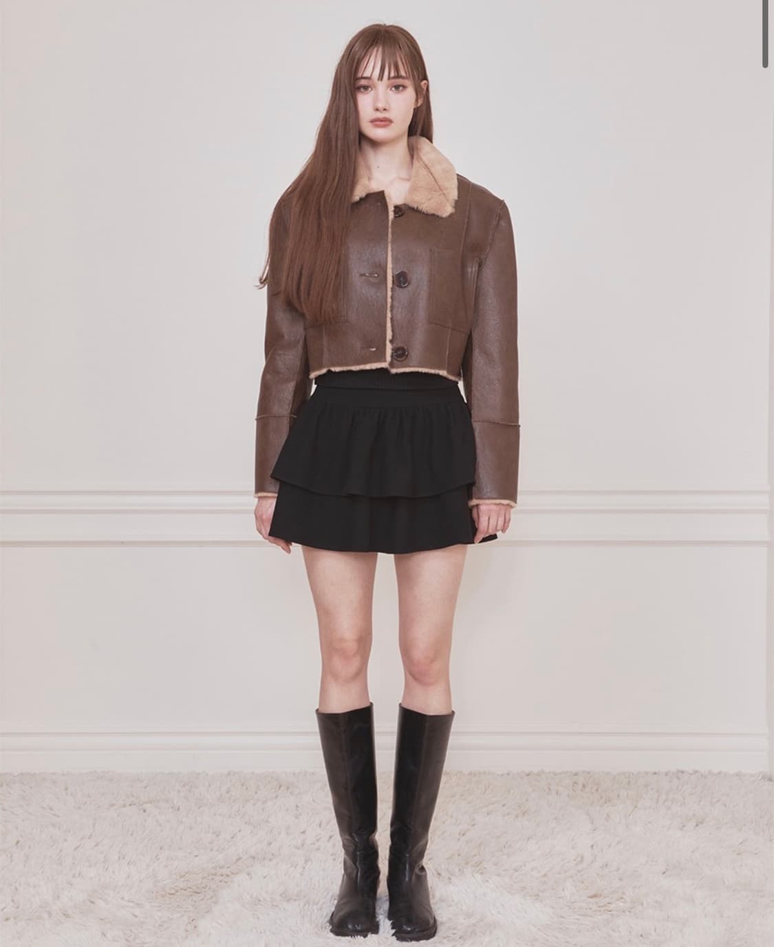 낫유어로즈 레더 무스탕 브라운M 상품이미지2