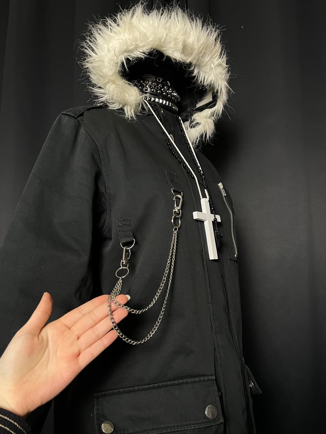 DEORART 디오라르트 펑크 십자가 체인 버클 블랙 자켓 상품이미지4
