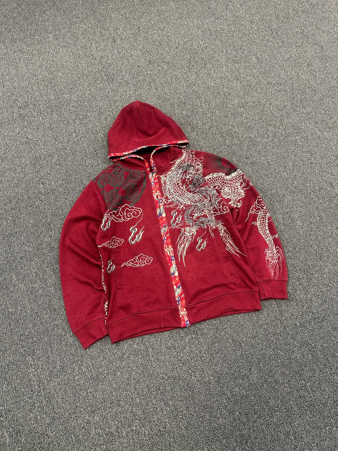 재패니즈 빈티지 버건디 오리엔탈 스카잔 후드집업  상품이미지1