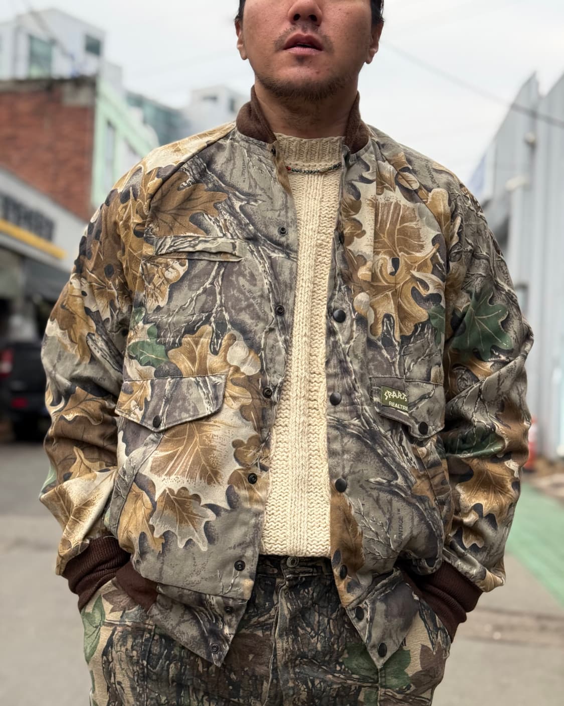 90‘s 스파르탄 코튼우드 카모 패턴 봄버 자켓 L 상품이미지7