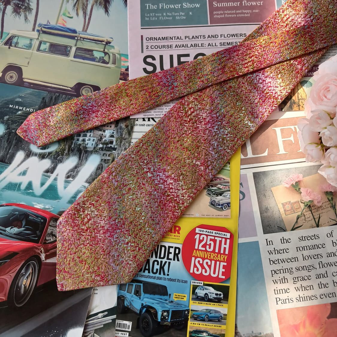 미쏘니 실크 핑크 멀티 직조 패턴 넥타이 9.6cm A등급 A19088
 상품이미지3