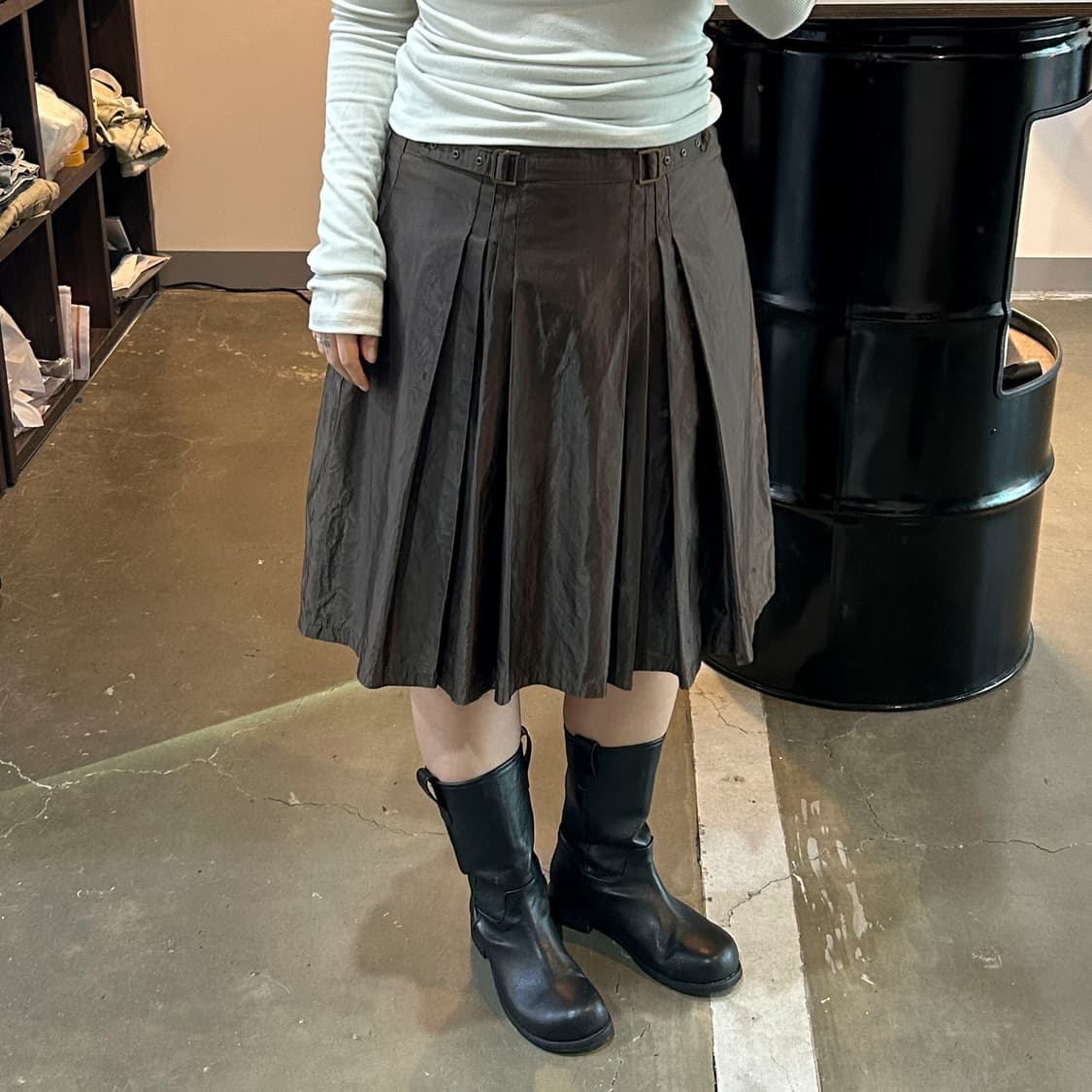 브라운 버클 플리츠 스커트 상품이미지8