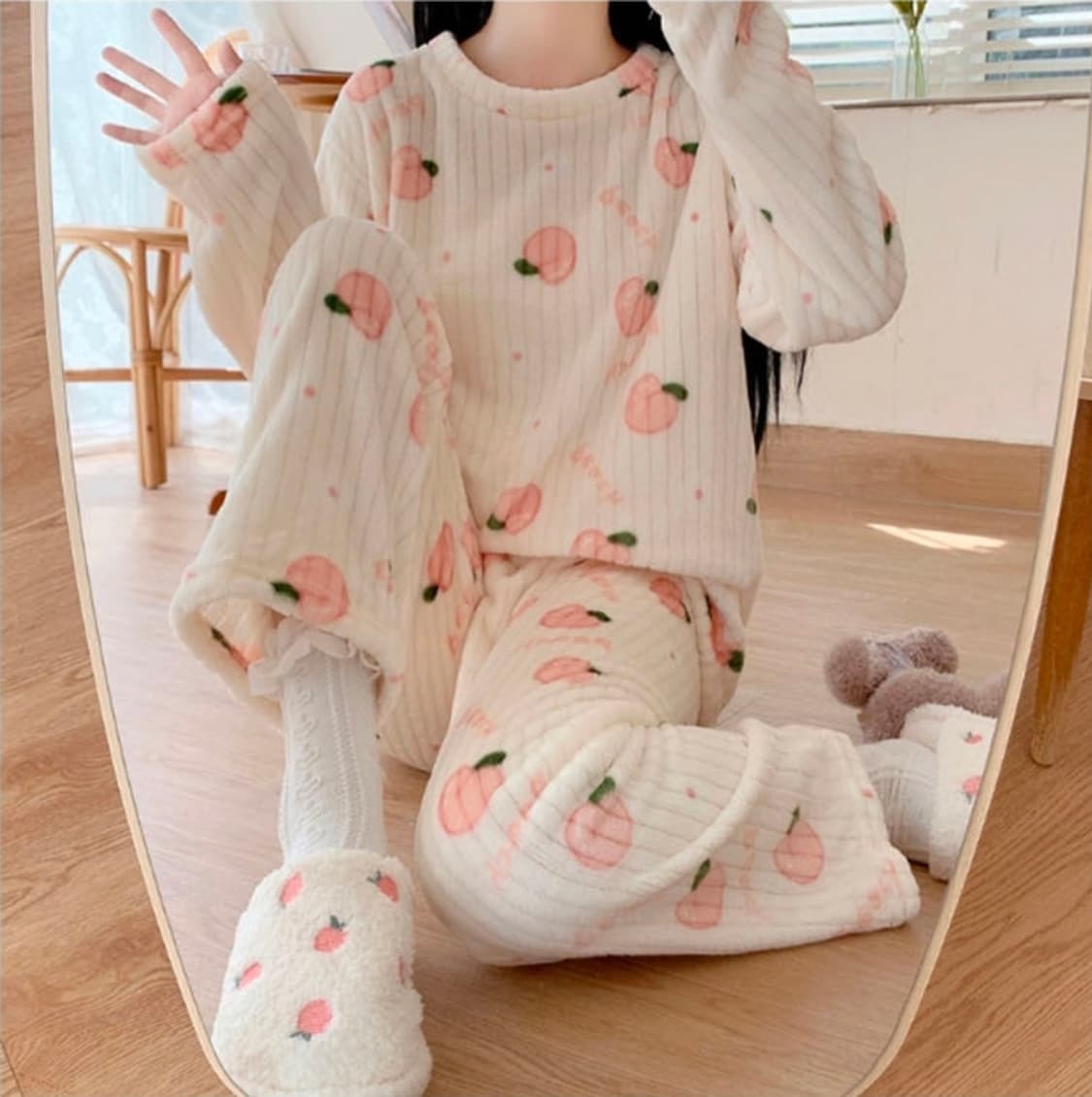 새옷 너무 따순 극세사 여자 곰돌이 바지 겨울 잠옷 바지 파자마 세트 상품이미지3