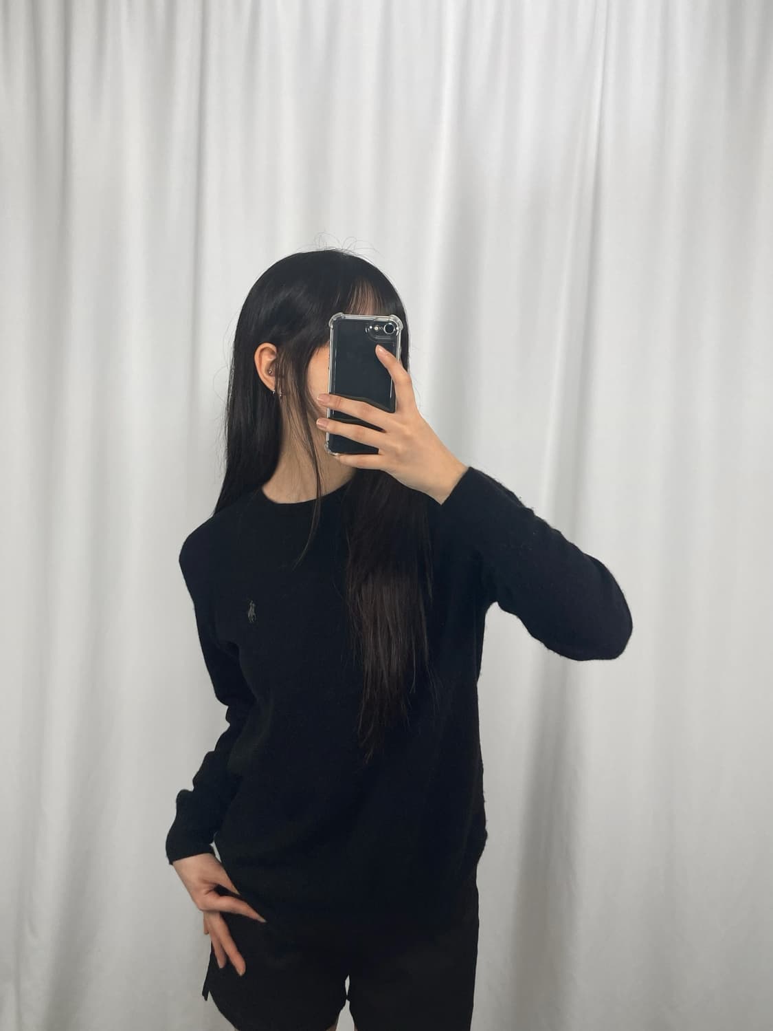 폴로 QR 울 크루넥 블랙 니트 상품이미지1