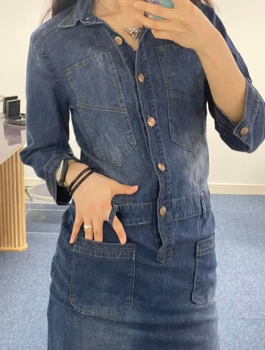 데님 포켓 디테일 원피스 상품이미지2