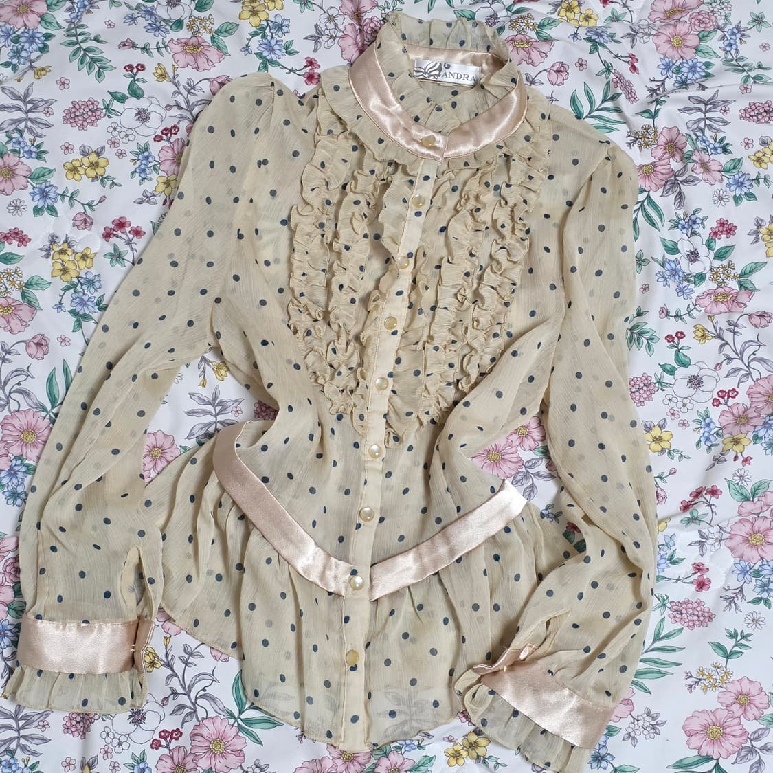 빈티지)프릴 도트 로리타풍 히메라떼갸루 레이스프릴 모리걸 시스루 블라우스 상품이미지2