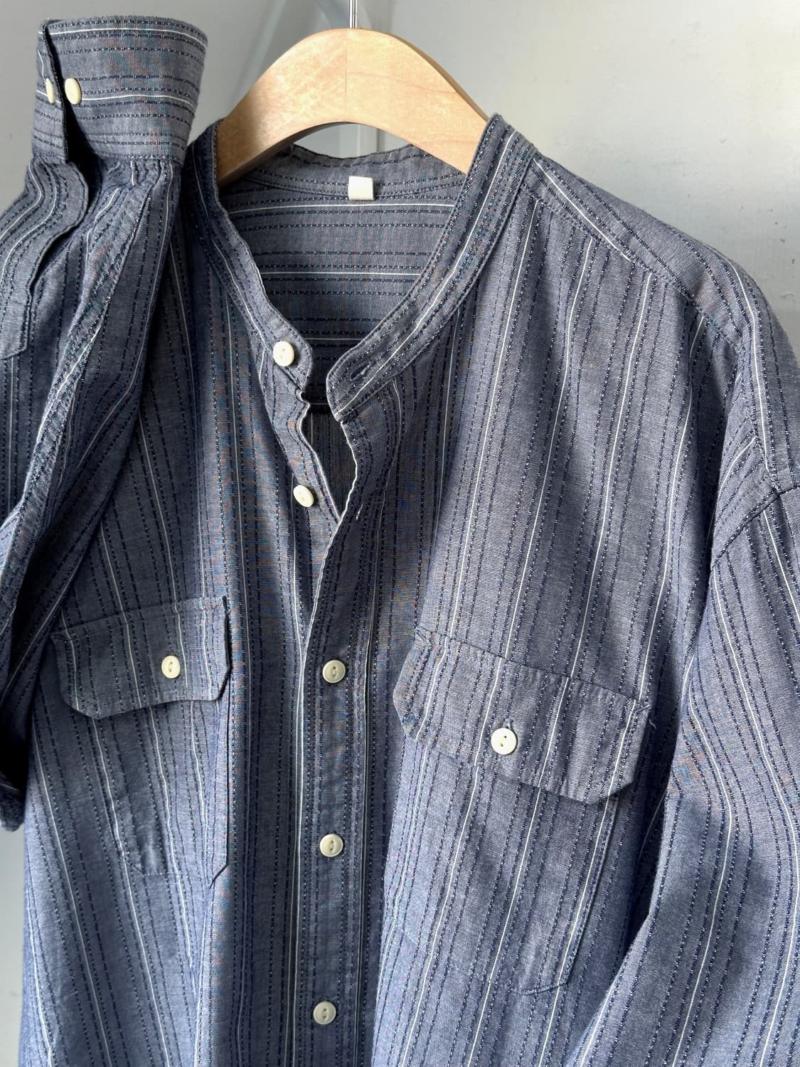 Jacquard stitch cotton stand collar shir 상품이미지1