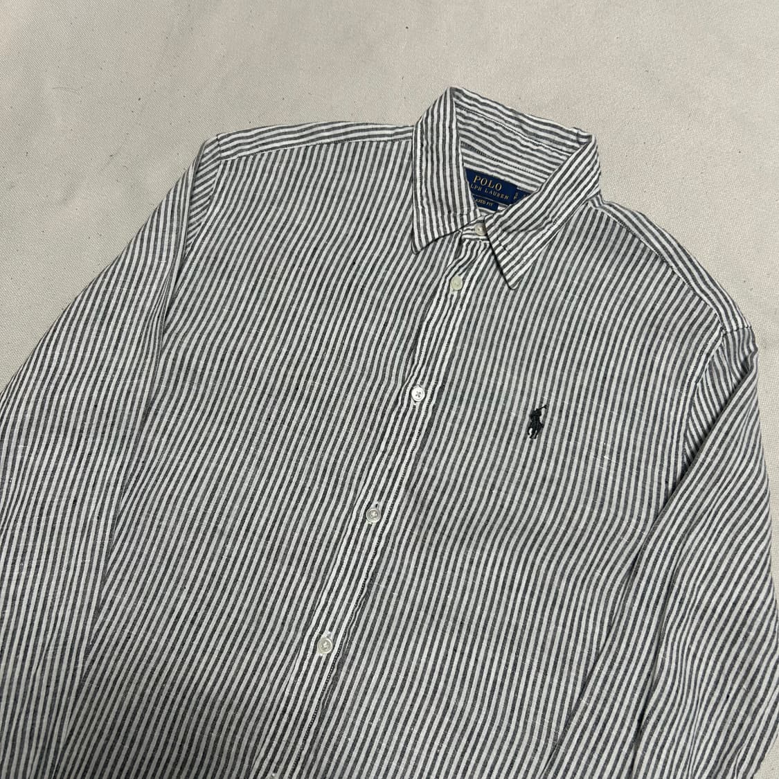 S 폴로랄프로렌 여성용 블랙 스트라이프 린넨 셔츠  상품이미지1