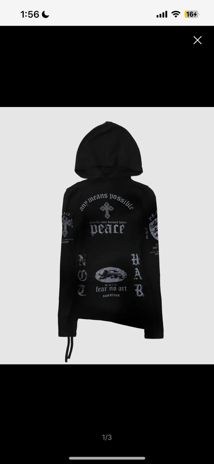 배드블러드 PEACE NOT WAR 슬림 컷아웃 후드 상품이미지1