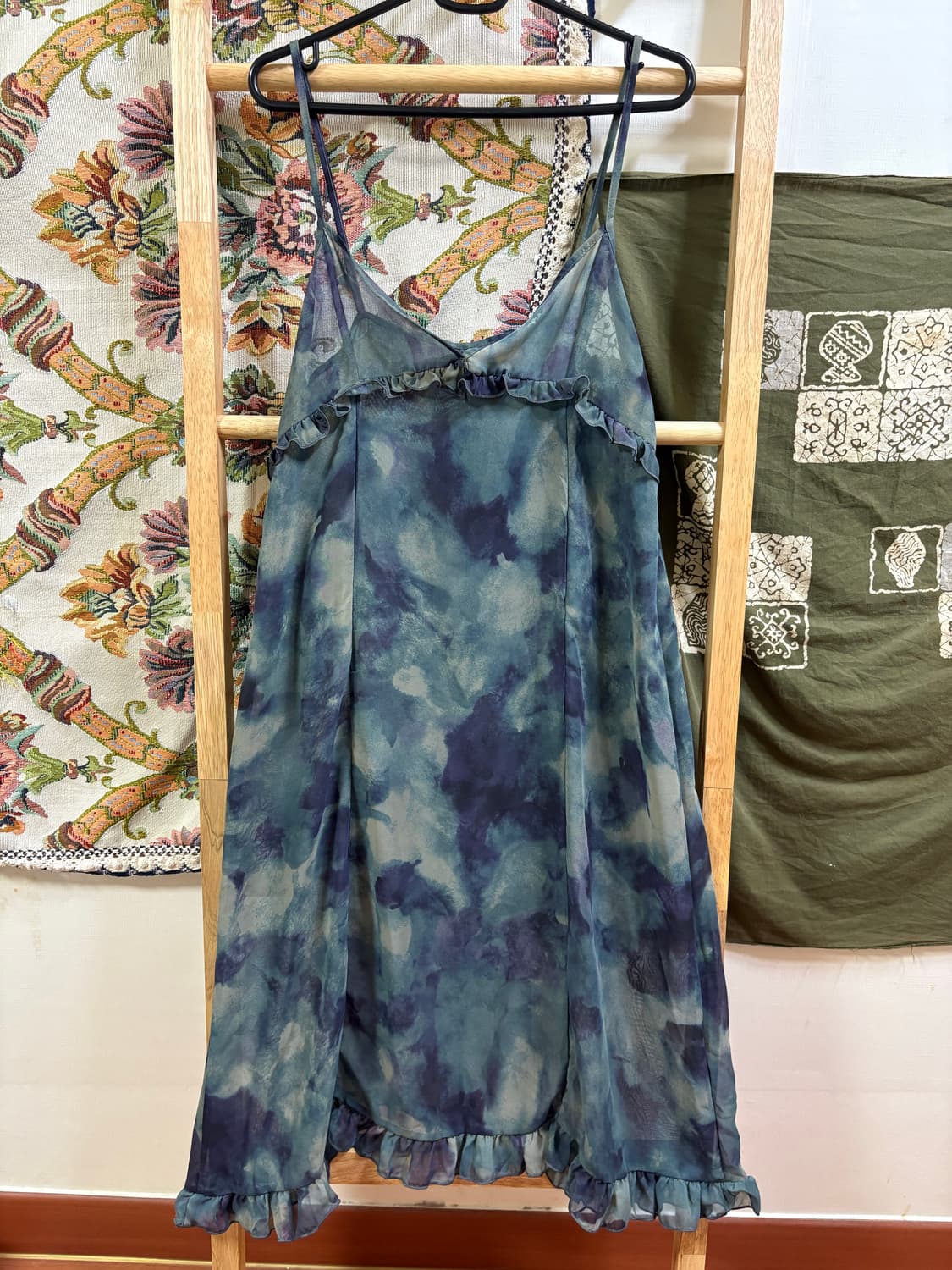 히피 모리 하구미 청록 물결 시스루 롱 원피스 상품이미지1