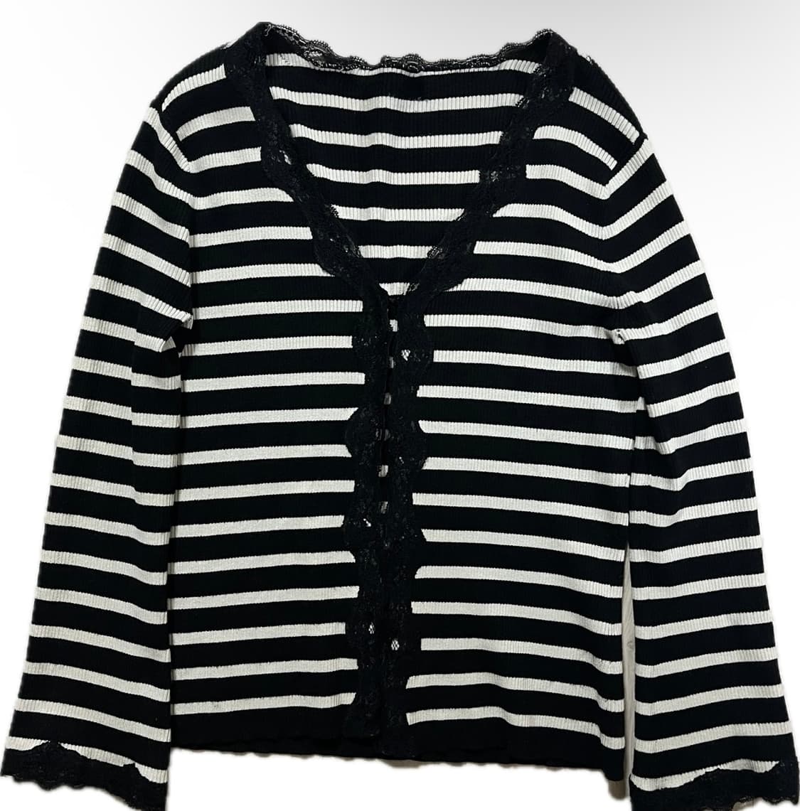 스트라이프 레이스 클립 가디건 빈틴지 상품이미지1