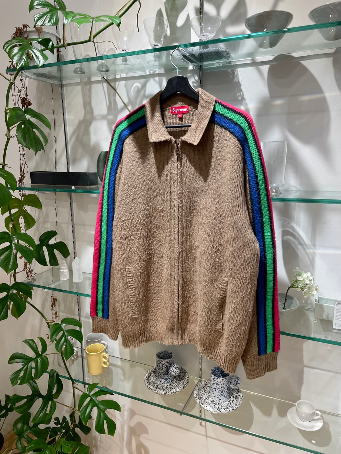 슈프림 stripe zip up dusty brown sweater 상품이미지4