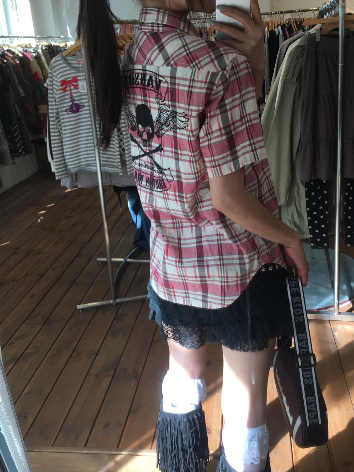 밴슨 핑크 스컬 반팔셔츠 상품이미지3