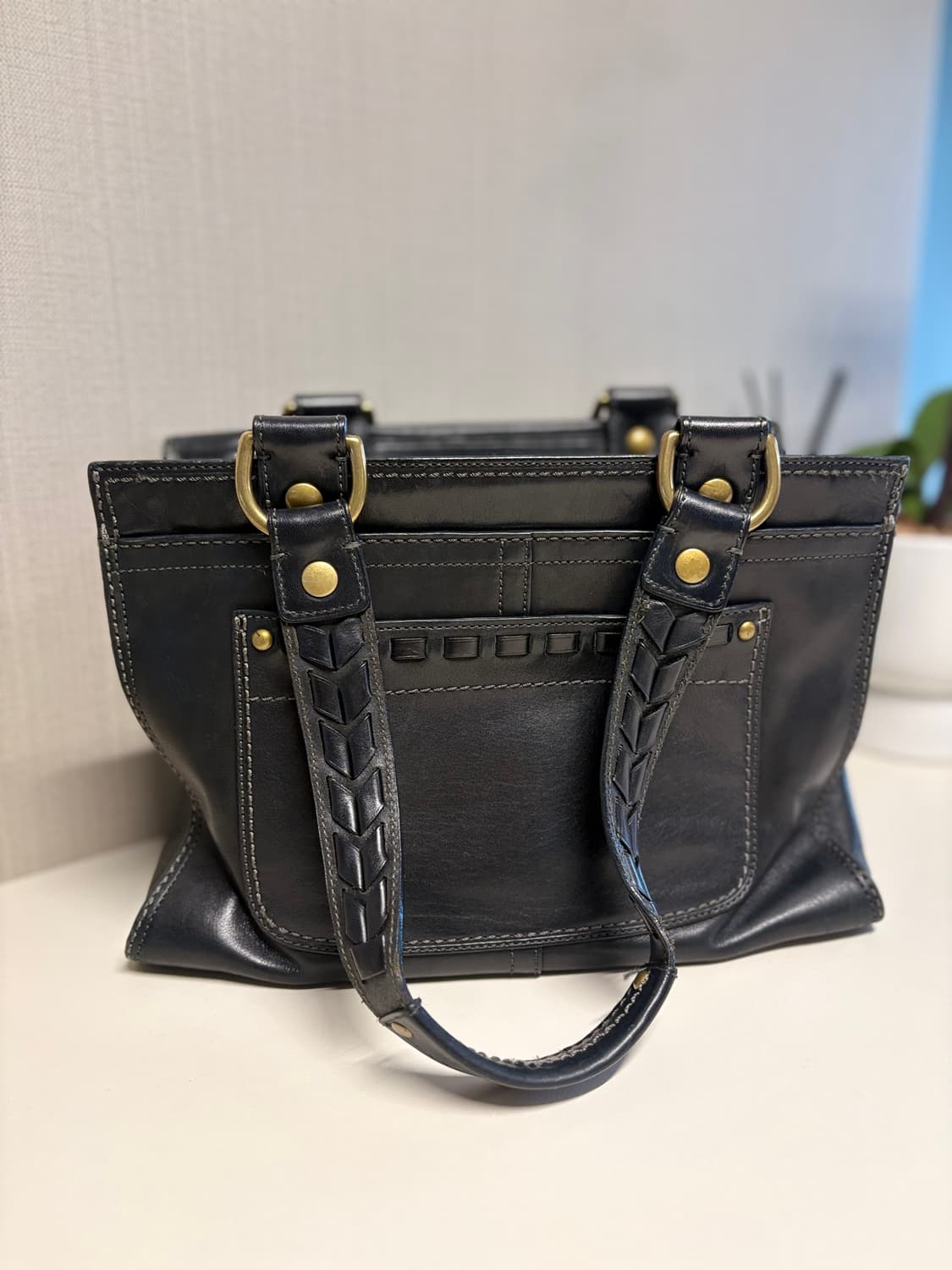 빈티지 코치 블리커 블랙 레더 사첼백 상품이미지3