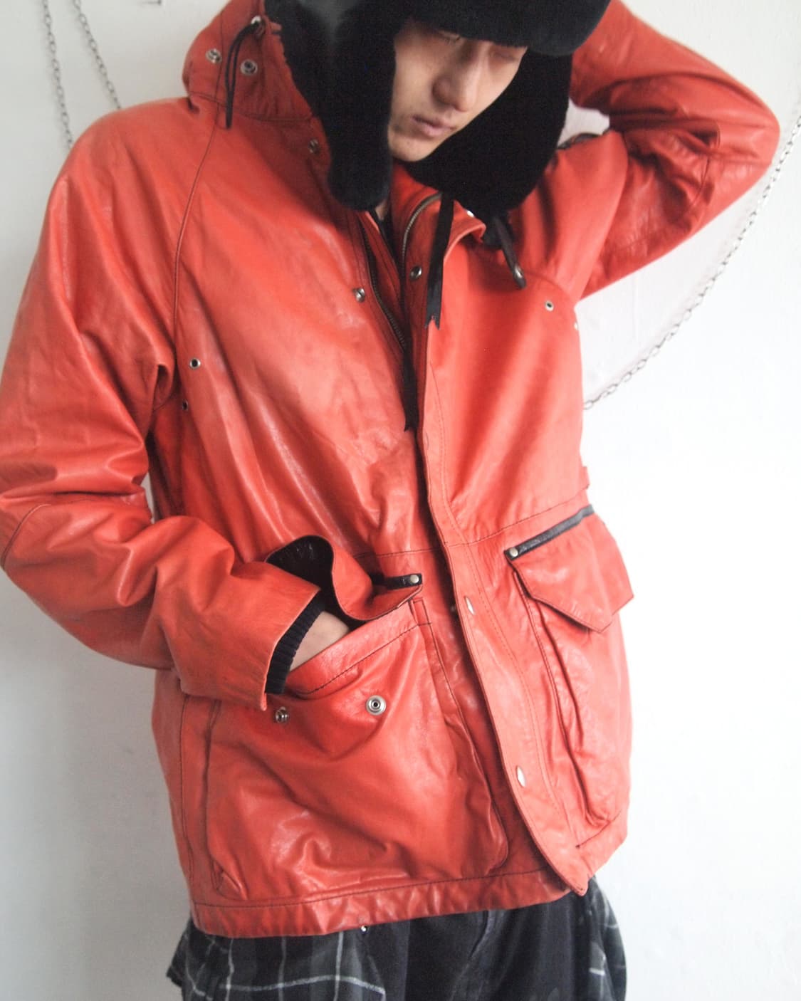 christian lacroix 퍼 후드 레더자켓 상품이미지3