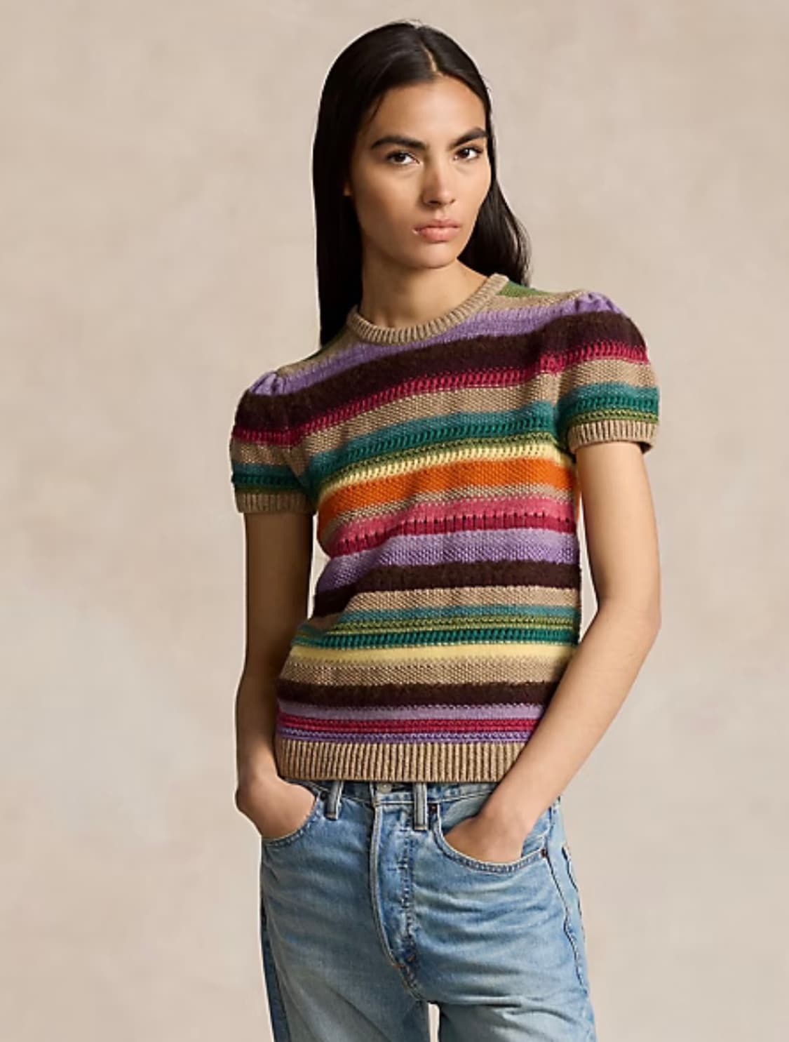 폴로 랄프로렌 스트라이프 숏 슬리브 스웨터 니트 반팔 L 상품이미지3