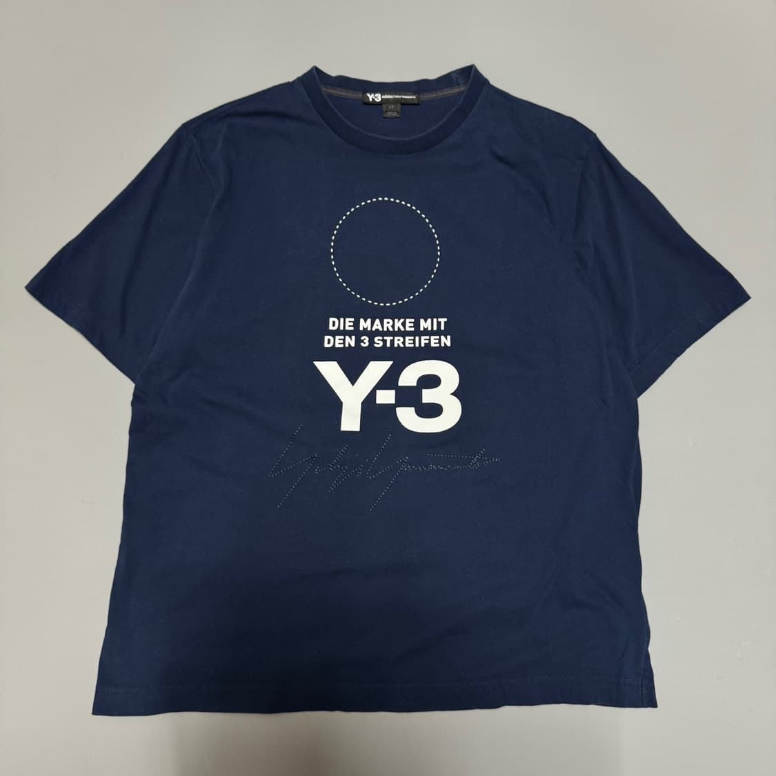Y-3 딥블루컬러 로고 프린팅 스티치 자수 코튼 크루넥 반팔 상품이미지6