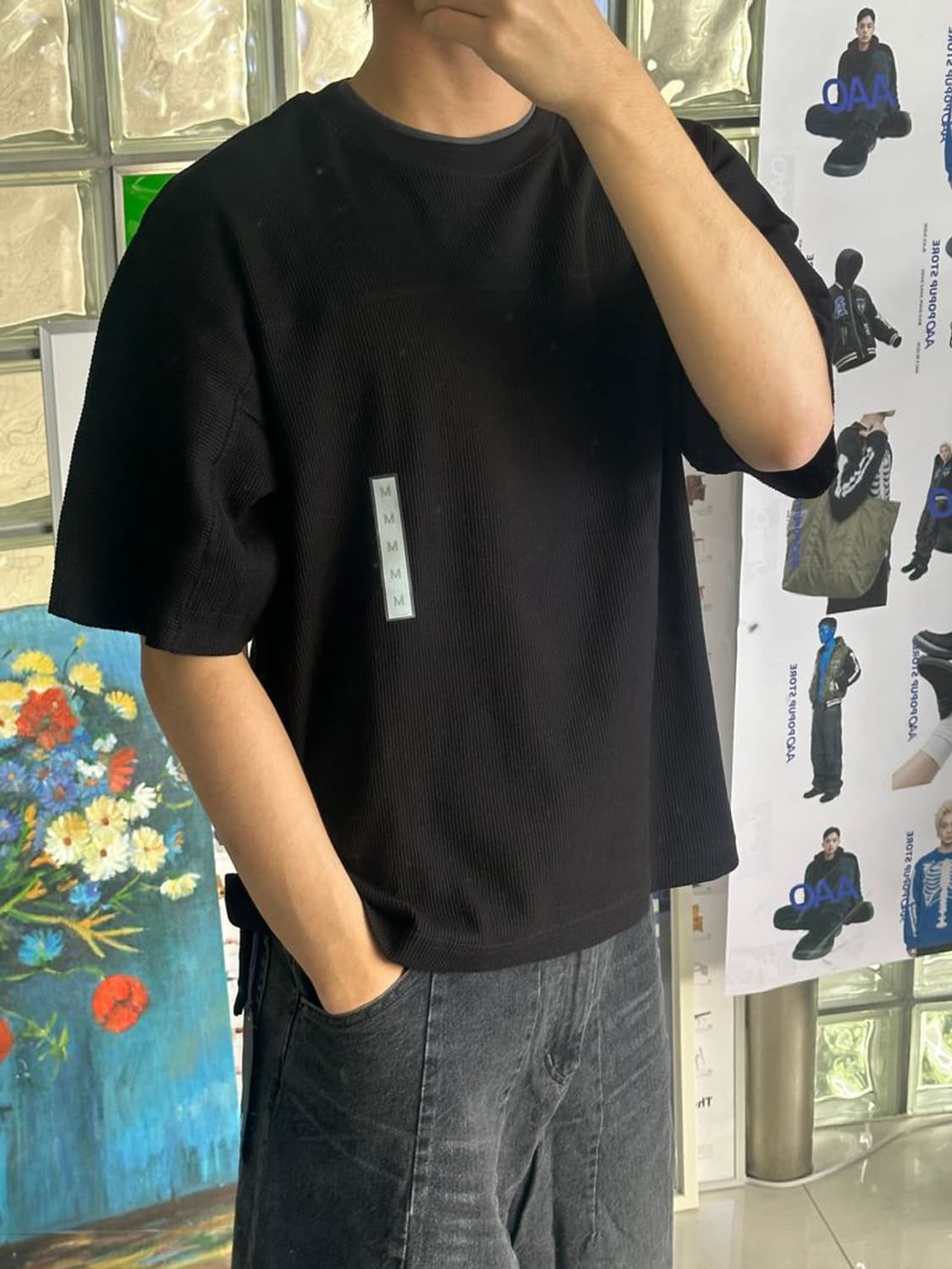 WAFFLE OVERSIZ HALF SLEEVE TEE 오버사이즈 티셔츠 상품이미지2