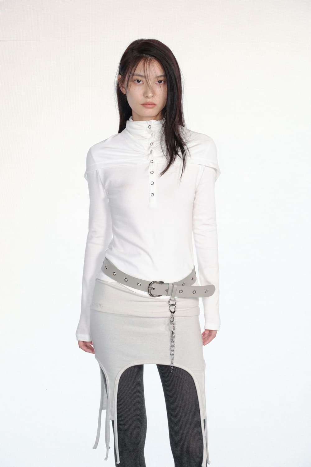 세릭 가터 코튼 스커트 탑 레이어드 라이트그레이 상품이미지1