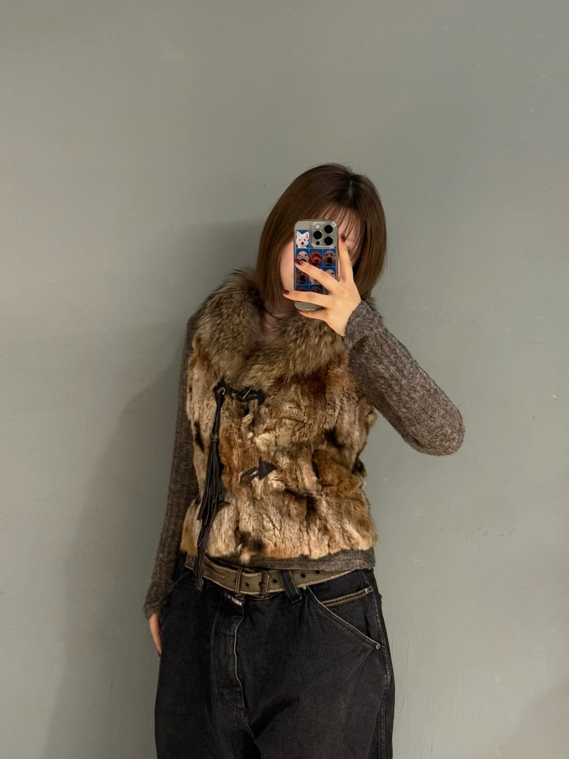 real fox fur duffle button vest 상품이미지1