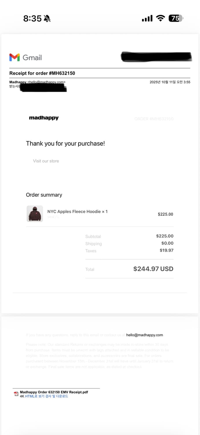 매드해피 Madhappy NYC Apples Fleece Hoodie L 상품이미지8